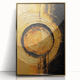 Framed abstract wall art featuring golden strokes on a white background, showcasing a modern design that adds elegance to any room decor.