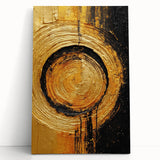 Abstract wall art featuring colorful strokes in vibrant blue, orange, and yellow hues, stretched on canvas and leaning against a wall, perfect for modern home decor.
