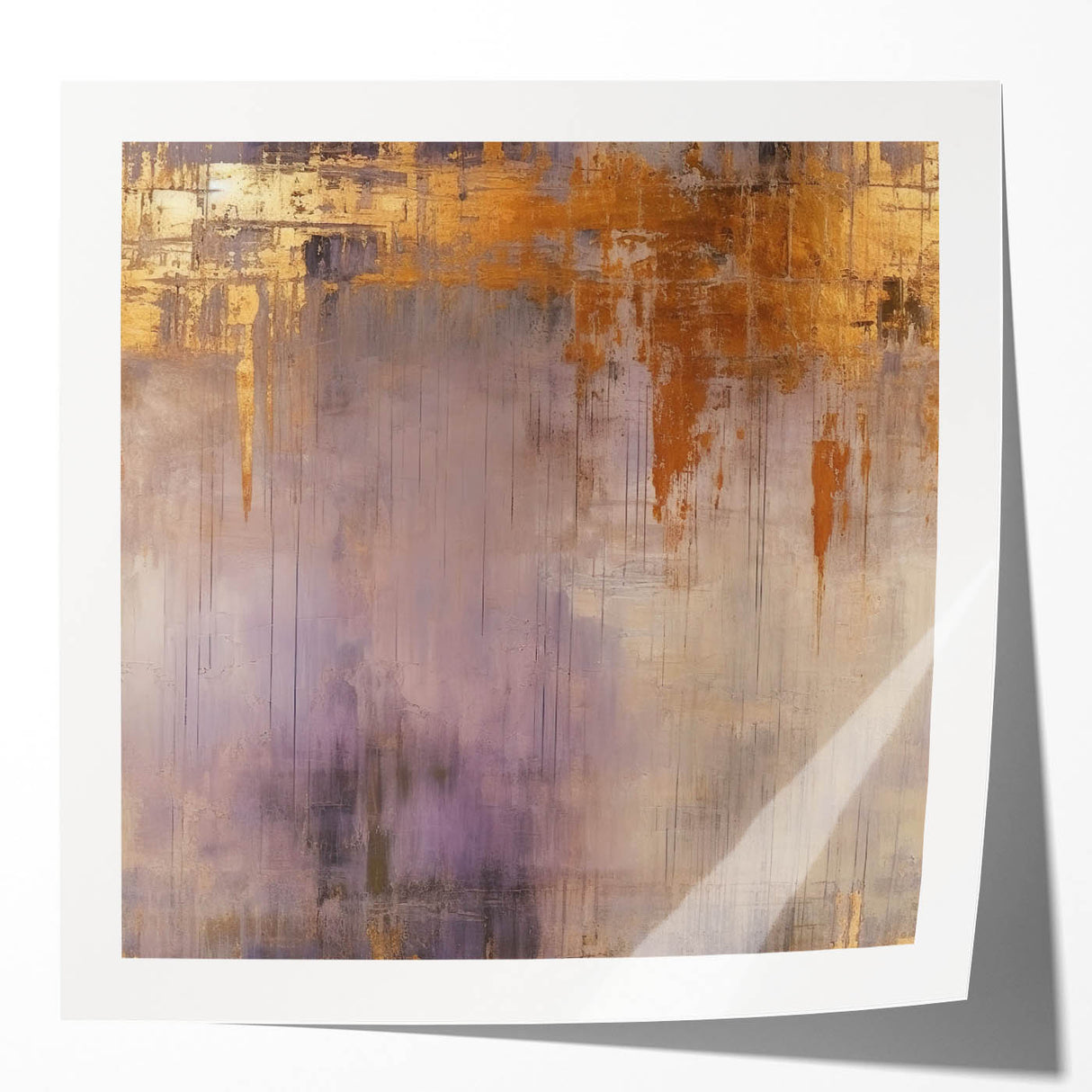 Abstract wall art featuring colorful strokes in shades of blue, pink, and yellow, displayed in a glossy finish, ideal for modern home decor.