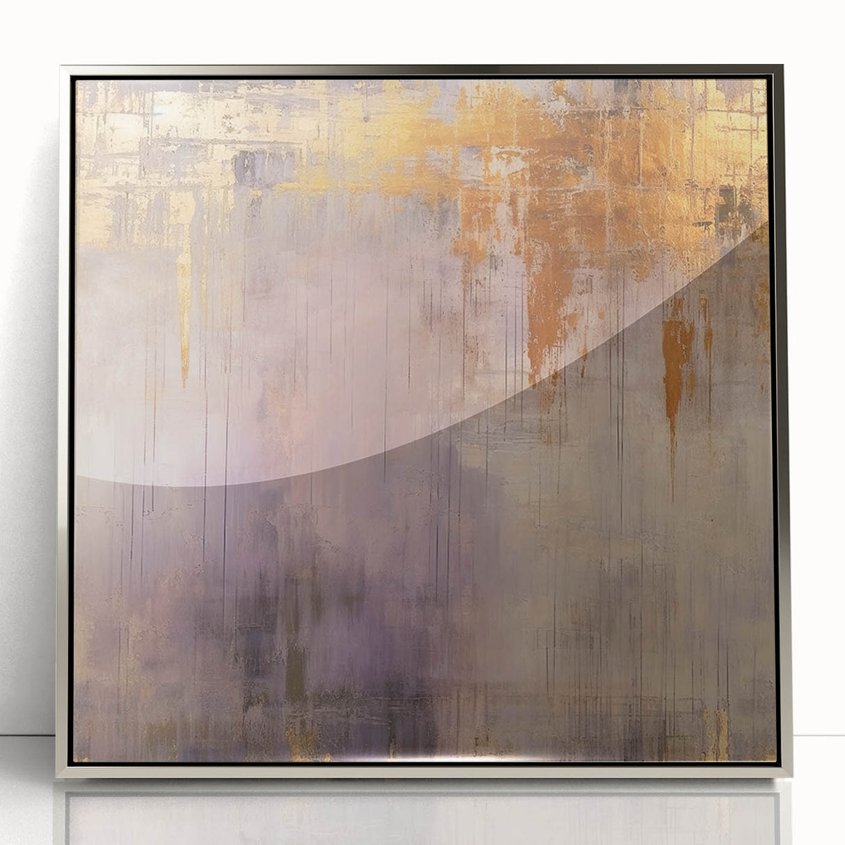 Framed wall art showcasing an abstract design with silver acrylic strokes, perfect for modern decor. The artwork features dynamic lines and a sleek finish that enhances any interior space.