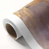 Abstract wall art on rolled canvas showcasing vibrant strokes in shades of blue, orange, and gold, perfect for modern home decor, delivered in protective tube packaging.