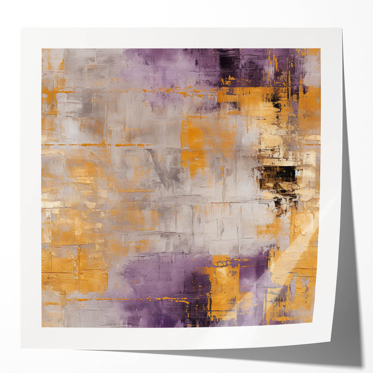 Abstract wall art print showcasing vibrant strokes in shades of blue, orange, and yellow, perfect for modern home decor. Glossy finish enhances color depth.
