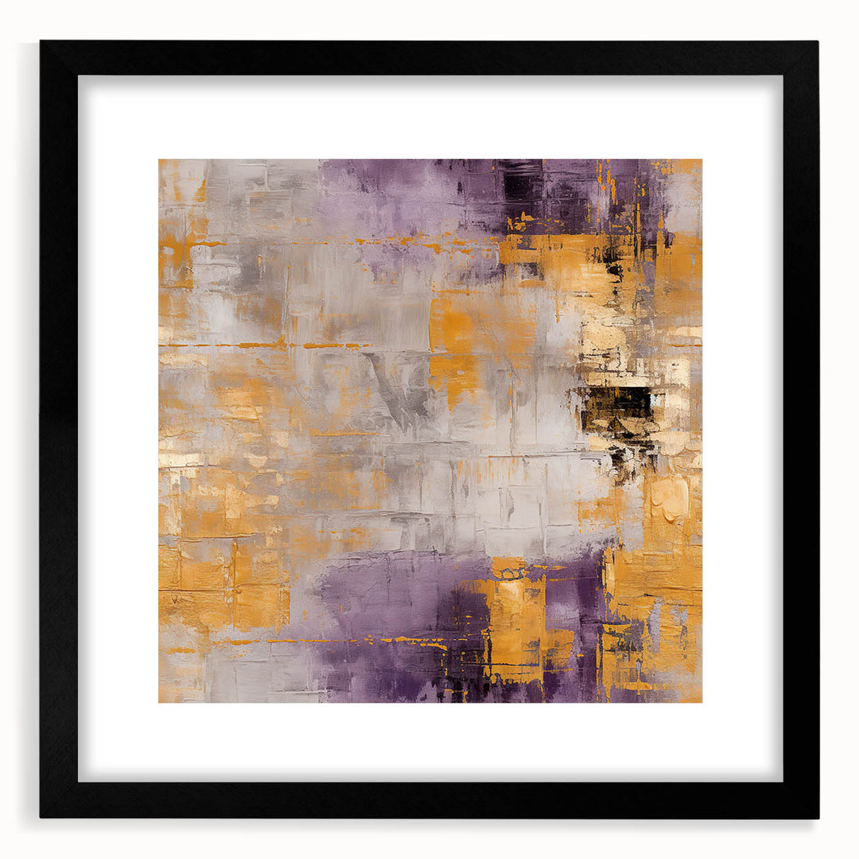 Abstract strokes wall art framed with a black mat, showcasing vibrant colors and fluid shapes, perfect for modern decor and artistic home aesthetics.