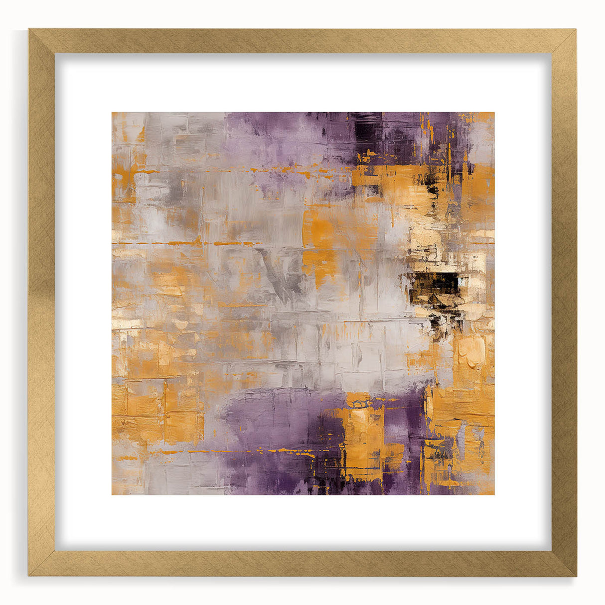 Abstract wall art featuring vibrant strokes in shades of blue, pink, and gold, elegantly framed with a mat, ideal for modern home decor or office styling.