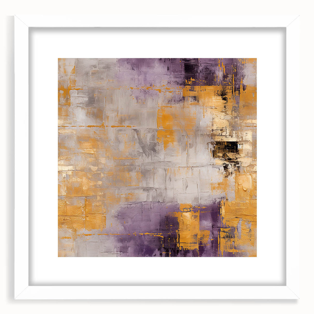 Abstract wall art featuring colorful strokes in a modern design, framed with a white mat, showcasing a contemporary aesthetic perfect for home decor.