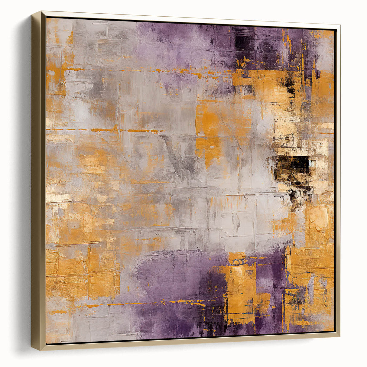 Framed canvas wall art featuring abstract silver and gold strokes on a textured background, perfect for modern home decor and artistic interiors.