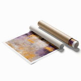 Abstract wall art print showcasing vibrant strokes in hues of blue, pink, and gold, ideal for modern home decor. Rolled for easy shipping and display.