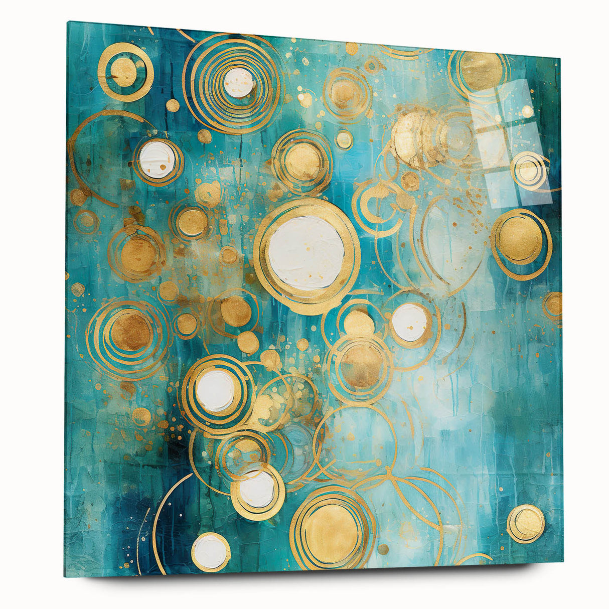 Abstract wall art featuring colorful strokes in vibrant hues, displayed in an elegant acrylic glass frame, showcasing a modern artistic design suitable for contemporary decor.