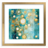 Abstract wall art featuring vibrant strokes in gold and deep hues, elegantly framed with a white mat, enhancing modern decor aesthetics. Perfect for contemporary spaces.