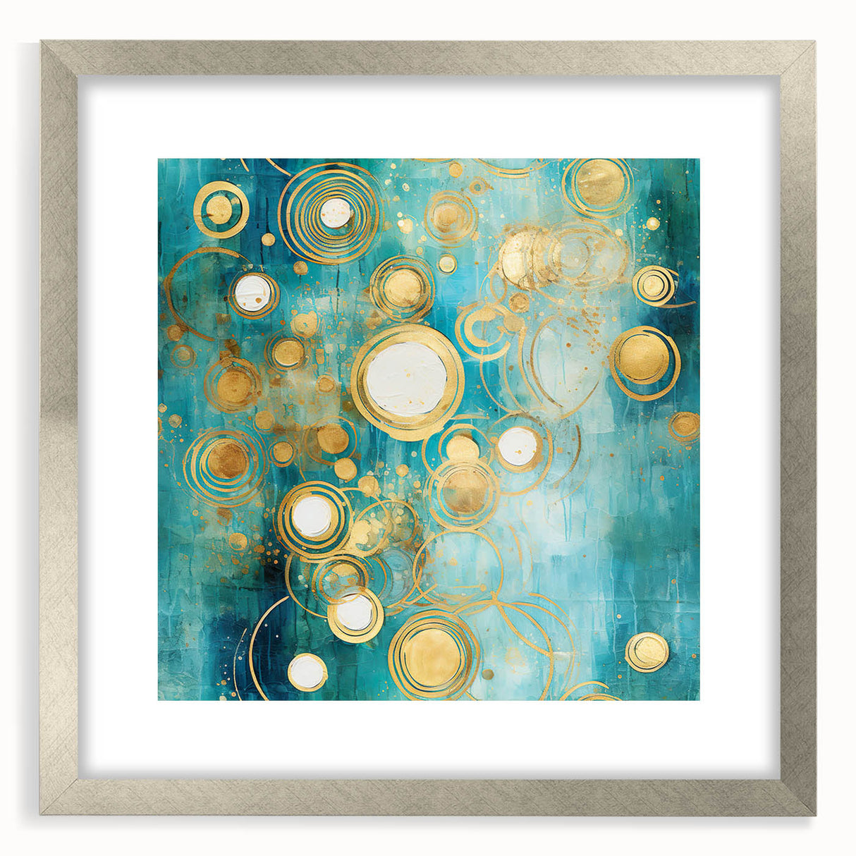 Abstract wall art featuring colorful strokes in a silver frame with a mat, showcasing a modern design perfect for contemporary home decor.