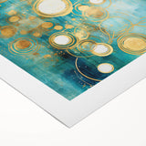 Abstract wall art print on rolled canvas showcasing vibrant strokes in hues of blue, orange, and yellow, perfect for modern home decor and artistic expression.