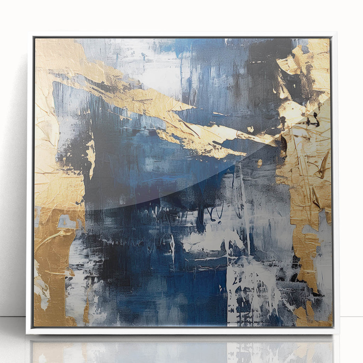 Framed abstract strokes wall art featuring a modern design with vibrant colors on an acrylic surface, displayed from a front view against a white background.