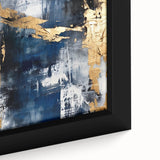 Close-up of a framed canvas wall art piece showcasing vibrant abstract strokes in blue, yellow, and green, perfect for modern home decor accents.