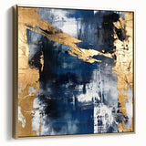 Framed canvas art showcasing abstract strokes in silver and gold, ideal for modern decor. The elegant design adds a touch of sophistication to any room.