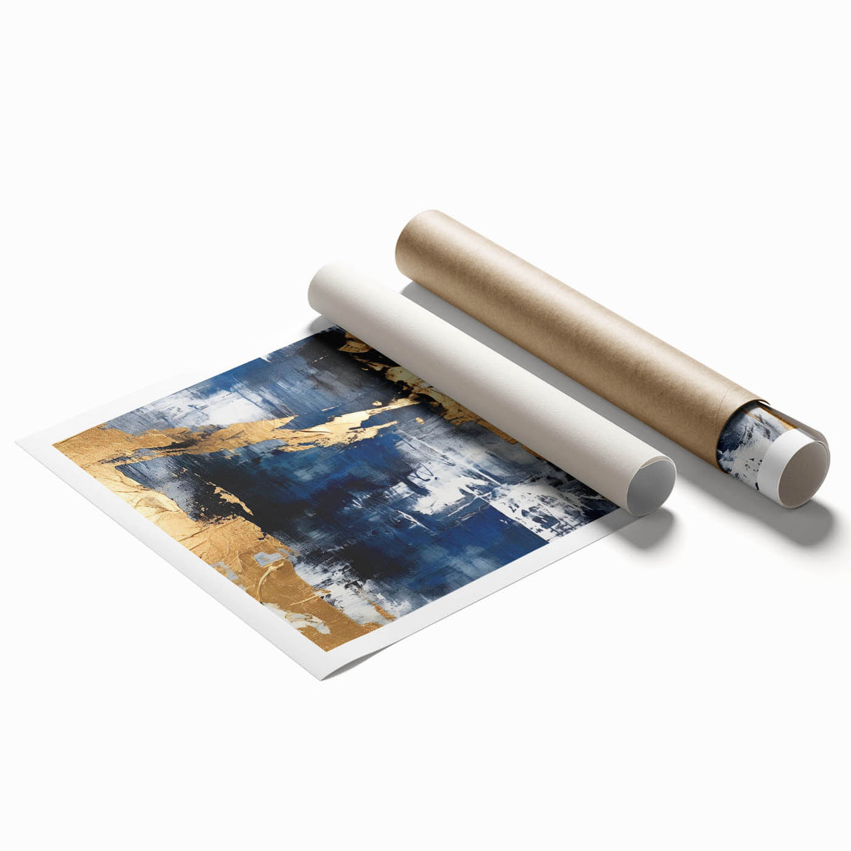 Abstract strokes wall art print showcasing vibrant colors and dynamic patterns, rolled for easy transportation and perfect for modern home decor.