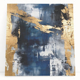 Abstract strokes wall art on stretched canvas, featuring vibrant colors and dynamic shapes, elegantly leaning against a wall, perfect for modern decor.