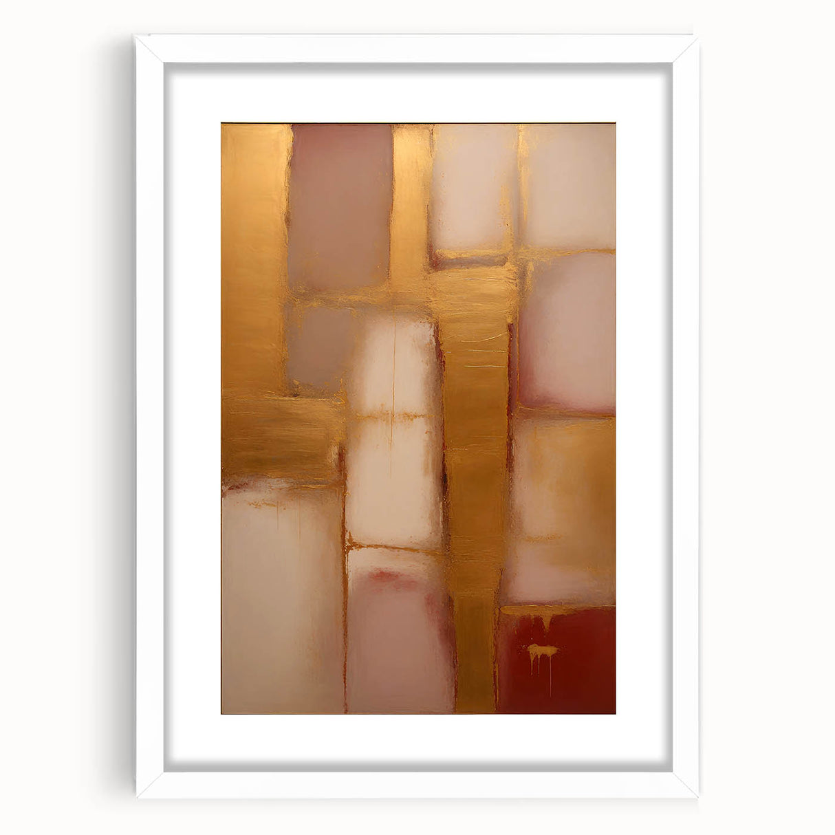 Abstract strokes wall art framed with a white mat, showcasing vibrant colors and dynamic patterns, perfect for modern home decor. Ideal for living rooms or creative spaces.