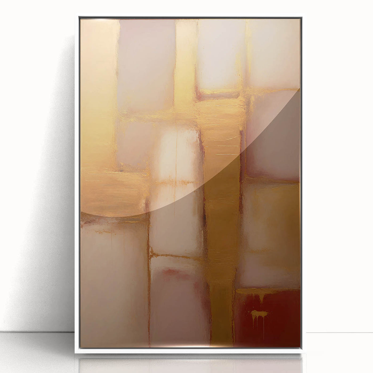 Framed abstract strokes wall art in white acrylic, showcasing vibrant colors and dynamic shapes, perfect for modern home decor and artistic interiors.