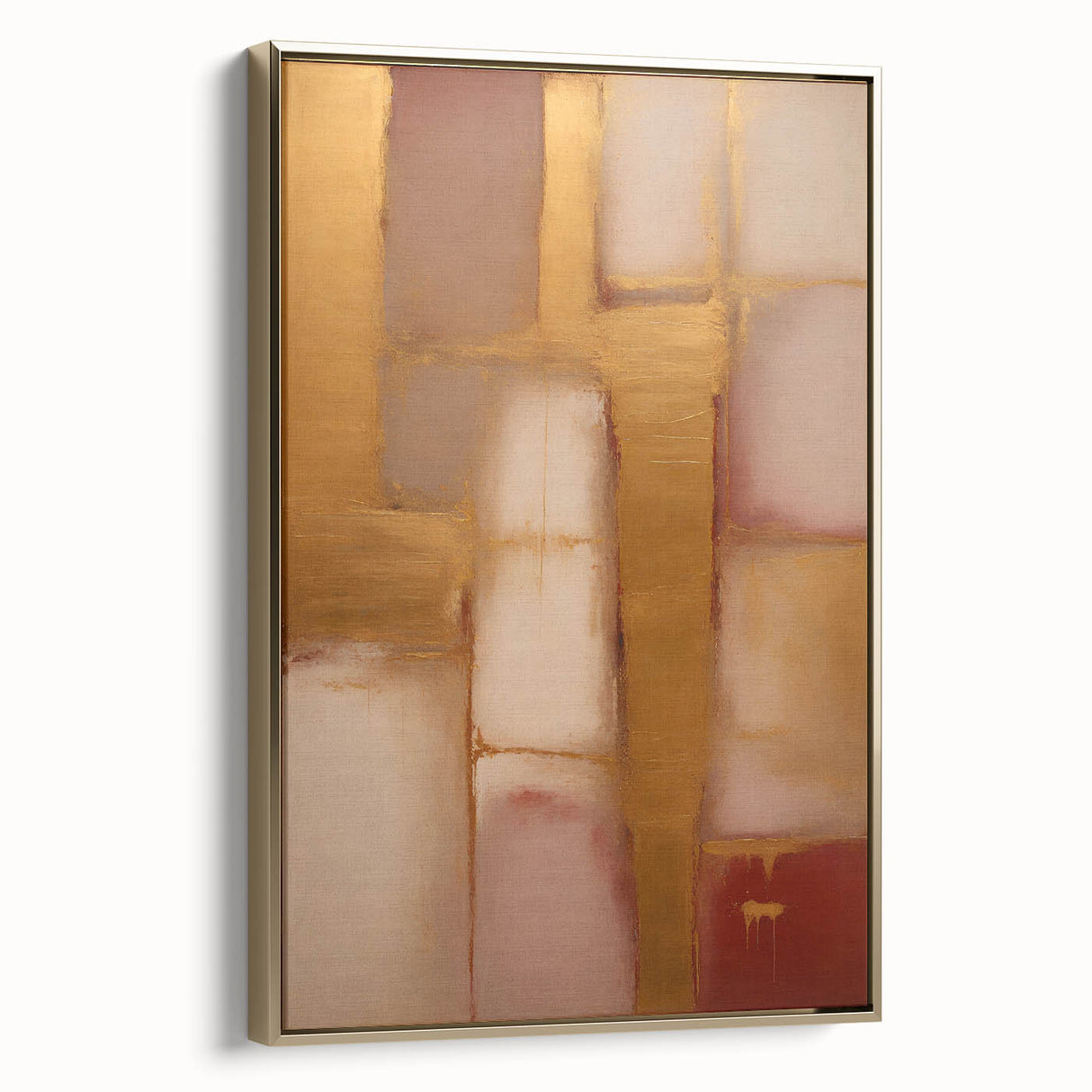 Framed canvas wall art showcasing abstract gold strokes on a textured background, perfect for modern decor. Ideal for enhancing living spaces or offices.