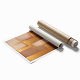 Abstract wall art print showcasing vibrant strokes in shades of blue, orange, and yellow, rolled for easy shipping and display, perfect for modern decor.