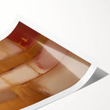 Abstract wall art print showcasing vibrant strokes of blue, orange, and green on a textured canvas, rolled for shipping in a protective tube, ideal for modern decor.