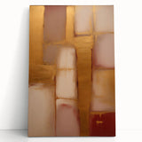 Abstract wall art featuring vibrant, colorful strokes on a stretched canvas, leaning against a neutral wall, perfect for modern home decor. Ideal for adding a contemporary touch to living spaces.