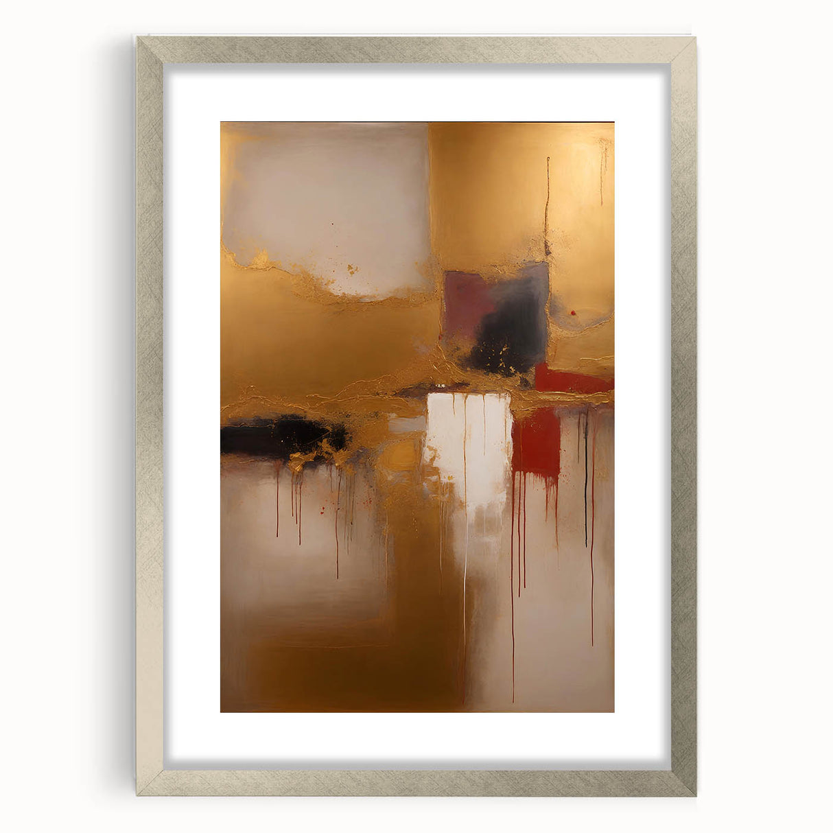 Abstract strokes wall art framed in silver, showcasing dynamic colors and patterns, ideal for modern decor. Perfect for enhancing living spaces with contemporary style.