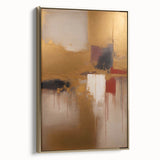 Framed canvas wall art featuring abstract strokes in gold and neutral tones, showcasing a modern design perfect for contemporary home decor. The side view highlights the elegant framing and texture, making it an ideal statement piece for any room.