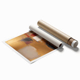 Abstract wall art print showcasing vibrant strokes in shades of blue, pink, and gold, rolled and ready for framing, perfect for modern home decor.