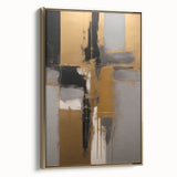 Framed abstract strokes wall art in gold tones, showcasing modern design with textured brushwork, perfect for enhancing contemporary interior decor.