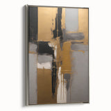 Framed abstract strokes wall art in silver, showcasing dynamic brushwork and vibrant colors, ideal for modern decor in living spaces and offices.