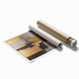 Colorful abstract strokes wall art print showcasing vibrant hues of blue, pink, and yellow, perfect for modern home decor, rolled and ready for framing.