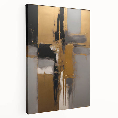 Abstract strokes canvas wall art showcasing vibrant hues of blue, yellow, and pink, designed for modern decor, displayed in a side view to highlight its texture and depth.