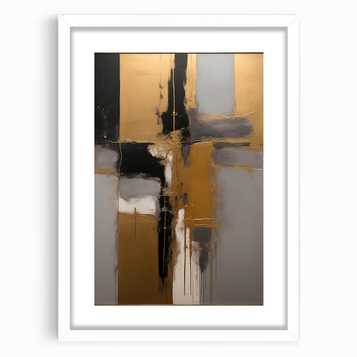 Abstract strokes wall art framed in white with a mat, showcasing vibrant colors and a modern design suitable for contemporary home decor. Ideal for living rooms and art enthusiasts.