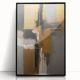 Framed abstract strokes wall art featuring dynamic black and white designs, set against a sleek acrylic backdrop, ideal for modern home decor.