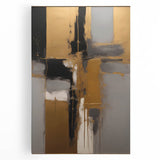 Abstract strokes wall art featuring vibrant blue, orange, and gold hues on a stretched canvas, perfect for modern decor in living rooms or offices.