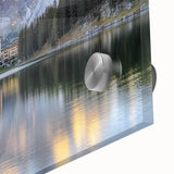 Close-up image of an acrylic glass artwork depicting a vibrant landscape with a castle, showcasing intricate details and vivid colors, perfect for home decor.