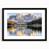 Elegant black-framed landscape artwork showcasing a majestic castle scene, set against a serene backdrop, perfect for home decor and art enthusiasts. Ideal for adding sophistication to living spaces.
