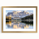 Elegant gold-framed landscape artwork showcasing a picturesque castle scene, featuring intricate details and a classic mat. Perfect for enhancing any decor style.