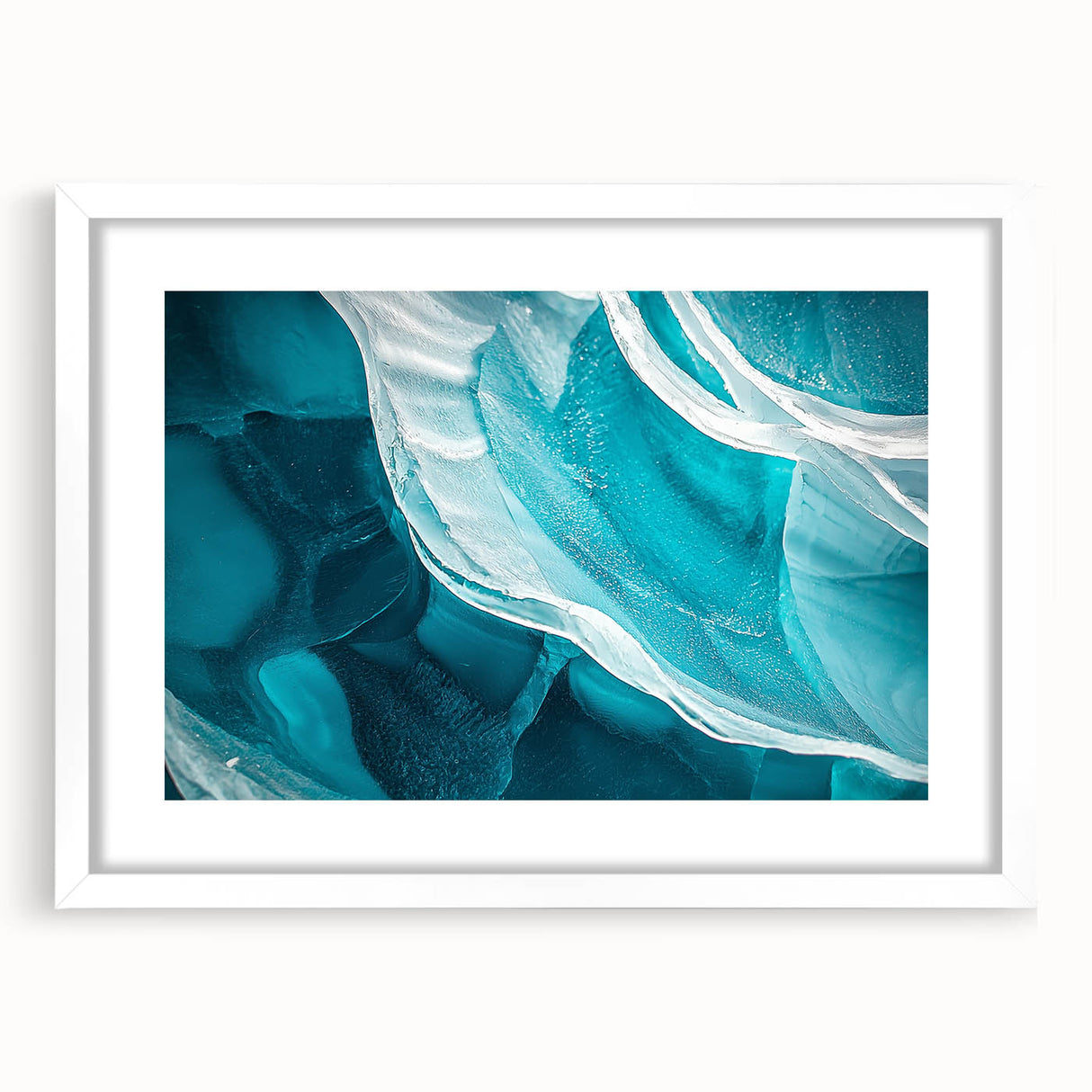 Framed landscape artwork featuring a serene cave scene, presented with a white mat and sleek frame, ideal for home decor and artistic ambiance.
