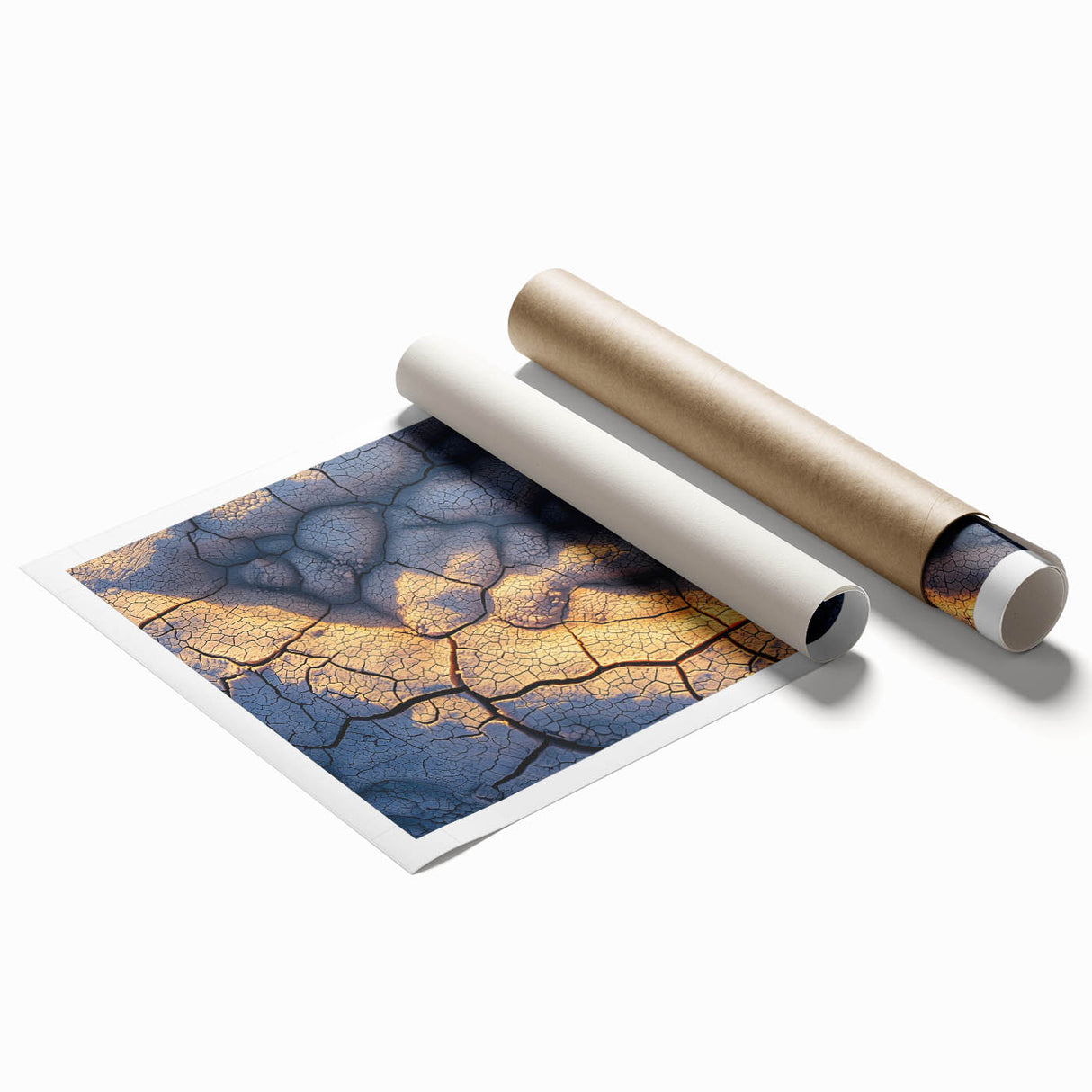 Stunning rolled print depicting a vibrant landscape of majestic cliffs and a serene sky, showcasing rich colors and intricate details, ideal for home decor.