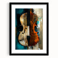 Abstract figurative wall art framed in black with a white mat, showcasing vibrant colors and dynamic shapes, perfect for modern home decor. Ideal for enhancing artistic ambiance.