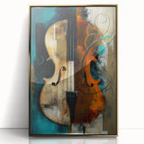 Framed abstract figurative wall art with gold accents, showcasing a modern design perfect for contemporary home decor, displayed against a neutral background.