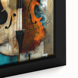 Close-up of abstract figurative wall art on a framed canvas, showcasing vibrant colors and intricate details, perfect for modern home decor enhancement.