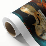 Abstract figurative wall art on rolled canvas showcasing vibrant colors and dynamic shapes, ideal for modern home decor, presented in a protective cardboard tube.