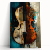 Abstract figurative wall art on stretched canvas showcasing vibrant colors and unique shapes, leaning against a neutral-toned wall, perfect for modern home decor.