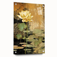 Abstract floral wall art displayed on acrylic glass, showcasing vibrant colors and intricate designs. The side view highlights its sleek pins for mounting, perfect for modern decor.