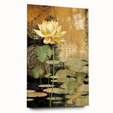 Abstract floral wall art displayed in a sleek acrylic frame, showcasing vibrant colors and intricate patterns, ideal for modern decor. Side view highlights its elegant design without visible pins, enhancing any living space.