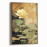 Framed canvas wall art showcasing an abstract floral design with gold accents, displayed from a side view, perfect for modern home decor.