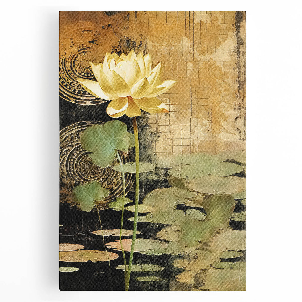 Abstract floral wall art on stretched canvas showcasing vibrant colors and intricate patterns, ideal for modern home decor in living rooms or offices.
